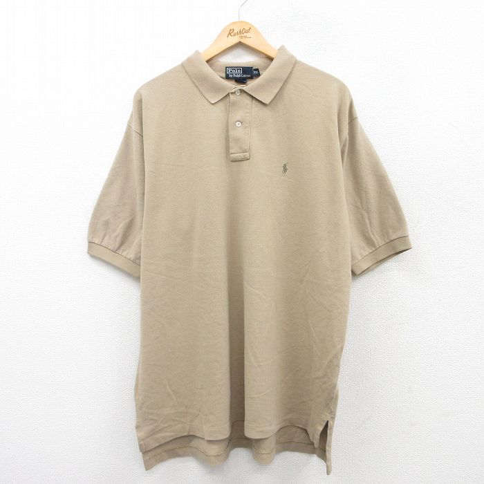【50%OFF】XL★古着 ラルフローレン Ralph Lauren 半袖 ブランド ポロ シャツ メンズ 90年代 90s ワンポイントロゴ 鹿の子 大きいサイズ コットン ベージュ カーキ 25jun05 中古 トップス