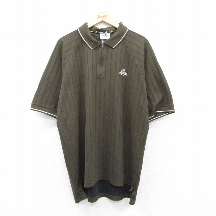 アディダス 90s 半袖ポロシャツ ワンポイントロゴ グリーンストライプ XL | 古着