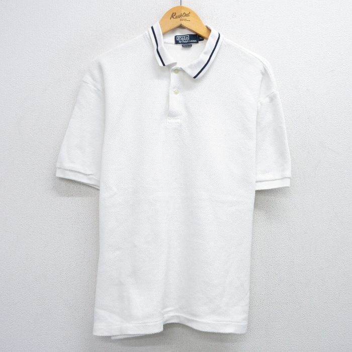 XL★古着 ラルフローレン Ralph Lauren 半袖 ブランド ポロ シャツ メンズ 90年代 90s 大きいサイズ コットン 白他 ホワイト 25jun06 中古 トップス