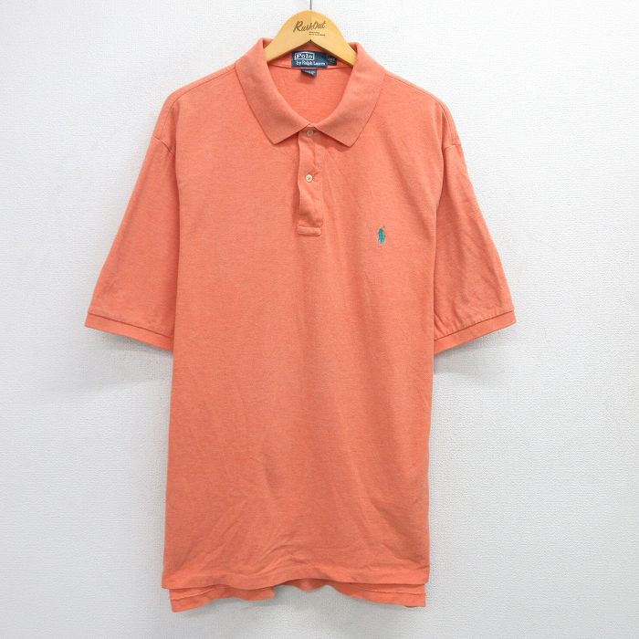 XL★古着 ラルフローレン Ralph Lauren 半袖 ブランド ポロ シャツ メンズ 90年代 90s ワンポイントロゴ 鹿の子 大きいサイズ コットン オレンジ 霜降り 25jun06 中古 トップス