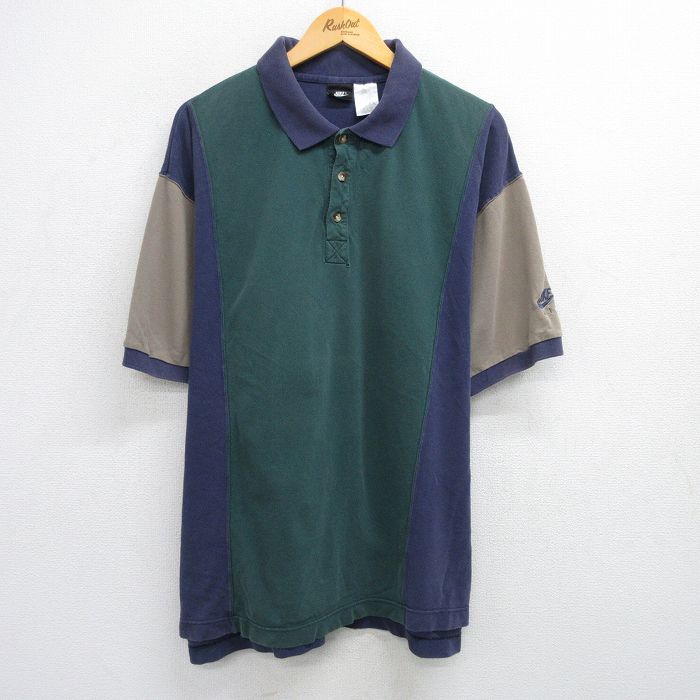 XL★古着 ナイキ NIKE 半袖 ブランド ポロ シャツ メンズ 00年代 00s ワンポイントロゴ 鹿の子 マルチカラー 大きいサイズ コットン 緑他 グリーン 【spe】 25jun06 中古 トップス