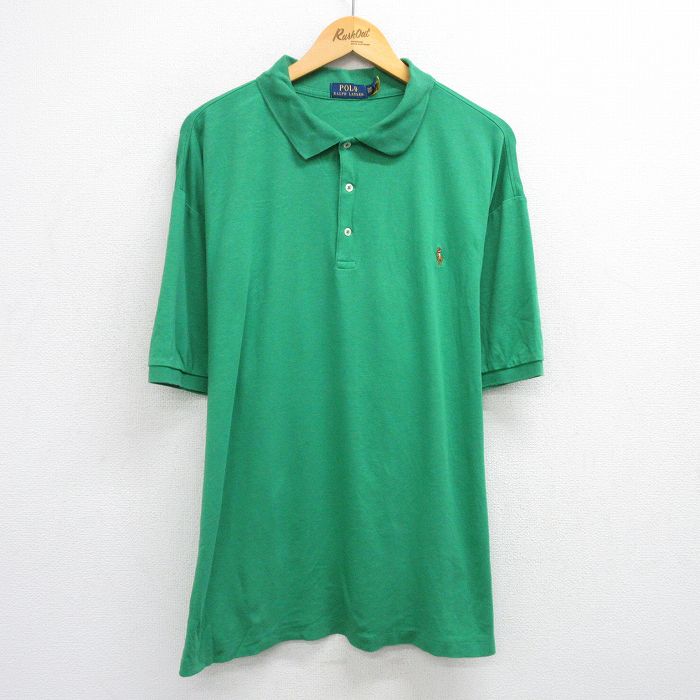 XL★古着 ラルフローレン Ralph Lauren 半袖 ブランド ポロ シャツ メンズ ワンポイントロゴ 大きいサイズ コットン 緑 グリーン 25jun06 中古 トップス