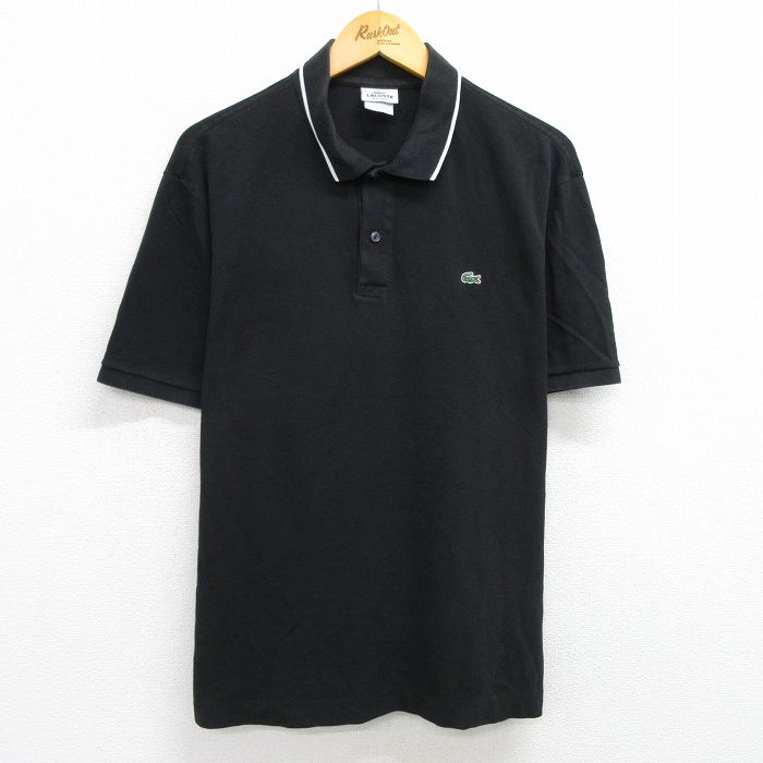 XL★古着 ラコステ LACOSTE 半袖 ブランド ポロ シャツ メンズ ワンポイントロゴ 鹿の子 大きいサイズ コットン 黒他 ブラック 25jun06 中古 トップス