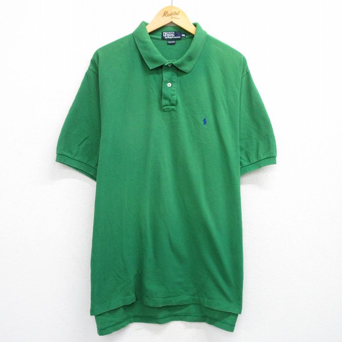 XL★古着 ラルフローレン Ralph Lauren 半袖 ブランド ポロ シャツ メンズ 90年代 90s ワンポイントロゴ 鹿の子 大きいサイズ コットン 緑 グリーン 25jun06 中古 トップス