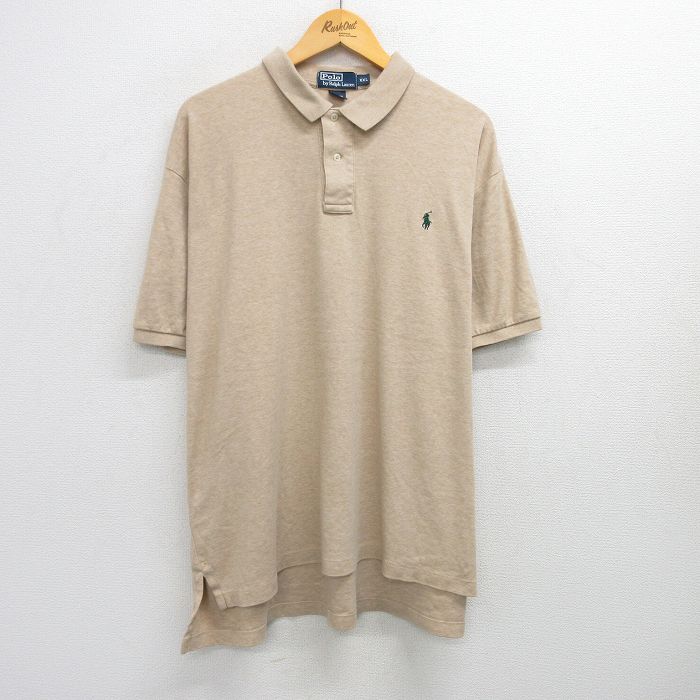 XL★古着 ラルフローレン Ralph Lauren 半袖 ブランド ポロ シャツ メンズ 90年代 90s ワンポイントロゴ 大きいサイズ コットン ベージュ カーキ 霜降り 25jun06 中古 トップス