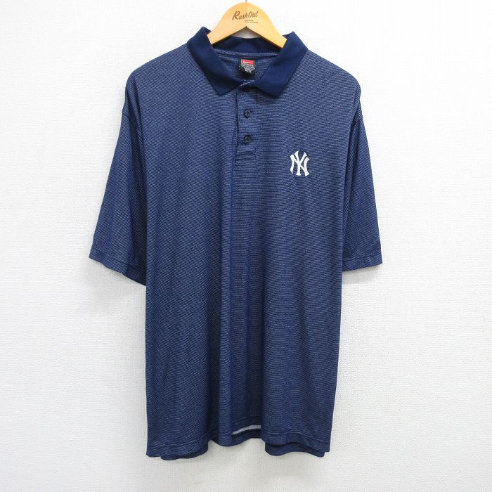 XL★古着 ナイキ NIKE 半袖 ブランド ポロ シャツ メンズ 00年代 00s MLB ニューヨークヤンキース 大きいサイズ 紺他 ネイビー メジャーリーグ ベースボール 野球 25jun06 中古 トップス