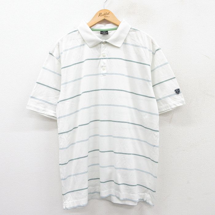 【50%OFF】XL★古着 ナイキ NIKE 半袖 ブランド ポロ シャツ メンズ 00年代 00s ゴルフ 大きいサイズ コットン 白他 ホワイト ボーダー 25jun17 中古 トップス
