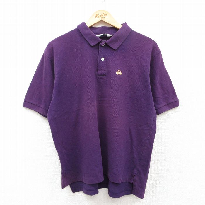 【50%OFF】XL★古着 ブルックスブラザーズ BROOKS BROTHERS 半袖 ブランド ポロ シャツ メンズ 90年代 90s ワンポイントロゴ 鹿の子 コットン USA製 紫 パープル 【spe】 25jun17 中古 トップス