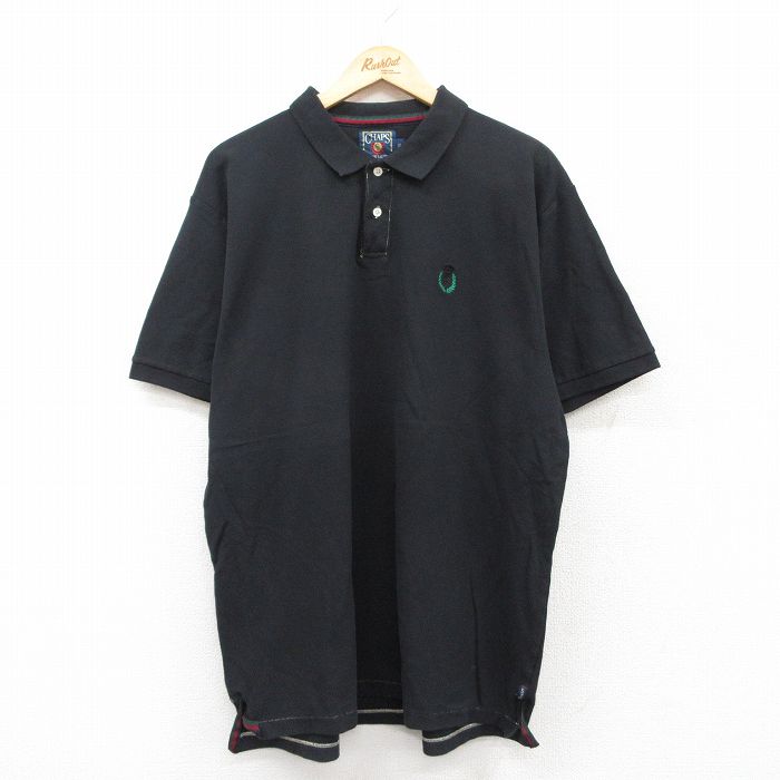 XL★古着 ラルフローレン Ralph Lauren チャップス 半袖 ブランド ポロ シャツ メンズ 80年代 80s ワンポイントロゴ 鹿の子 大きいサイズ コットン 黒 ブラック 【spe】 25jun17 中古 トップス