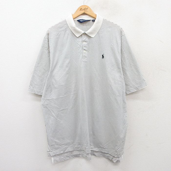 XL★古着 ラルフローレン Ralph Lauren ポロゴルフ 半袖 ブランド ポロ シャツ メンズ 90年代 90s ワンポイントロゴ 大きいサイズ コットン 白他 ホワイト ボーダー 25jun17 中古 トップス