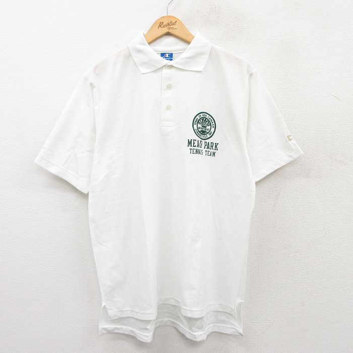 XL★古着 チャンピオン champion 半袖 ブランド ポロ シャツ メンズ 90年代 90s MEAD PARK テニス 鹿の子 USA製 白 ホワイト 25jun17 中古 トップス