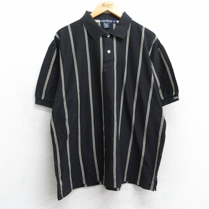 XL★古着 ノーティカ NAUTICA 半袖 ブランド ポロ シャツ メンズ 90年代 90s 大きいサイズ コットン 黒他 ブラック ストライプ 25jun18 中古 トップス