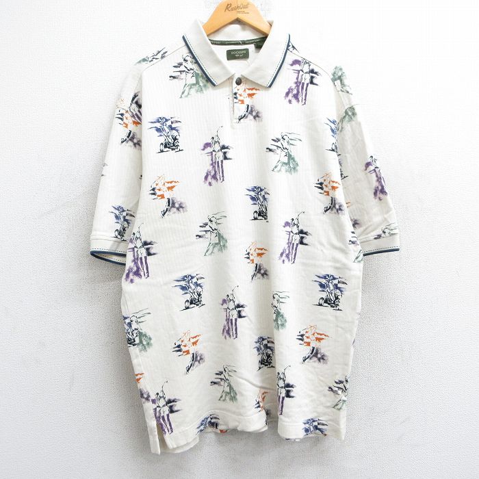XL★古着 ドッカーズ 半袖 ブランド ポロ シャツ メンズ 90年代 90s ゴルフ 総柄 大きいサイズ コットン USA製 白他 ホワイト 25jun18 中古 トップス