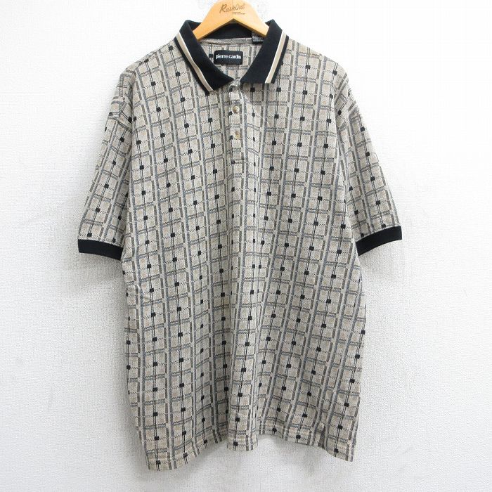 XL★古着 ピエールカルダン pierre cardin 半袖 ブランド ポロ シャツ メンズ 00年代 00s 総柄 大きいサイズ ベージュ他 カーキ 25jun18 中古 トップス