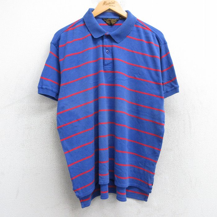 XL★古着 エディーバウアー 半袖 ブランド ポロ シャツ メンズ 90年代 90s 大きいサイズ コットン 青他 ブルー ボーダー 25jun18 中古 トップス