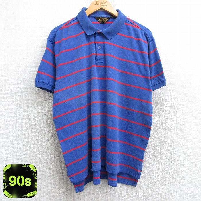 【50%OFF】エディーバウアー 90s 半袖ポロシャツ ボーダー ブルー XL | 古着
