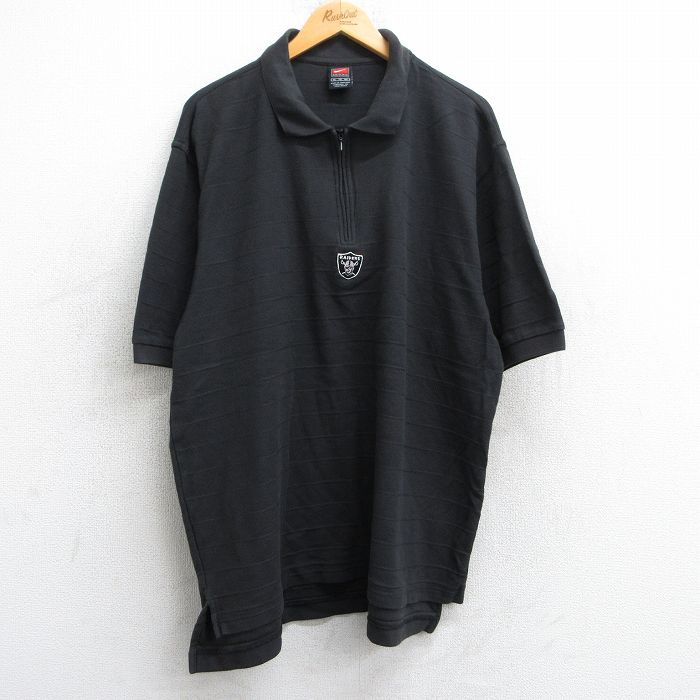 XL★古着 ナイキ NIKE 半袖 ブランド ハーフジップ ポロ シャツ メンズ 00年代 00s NFL ラスベガスレイダース 鹿の子 大きいサイズ コットン 黒 ブラック アメフト スーパーボウル 25jun18 中古 トップス