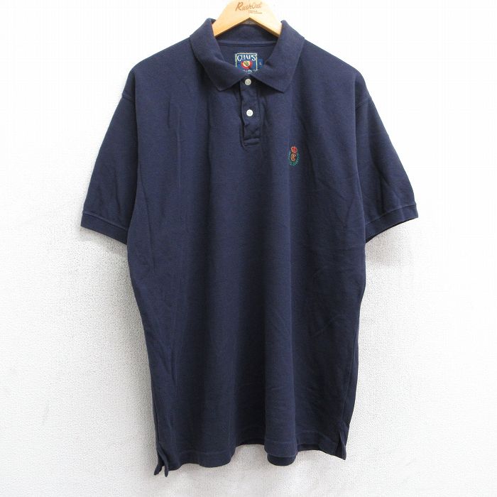 XL★古着 ラルフローレン Ralph Lauren チャップス 半袖 ブランド ポロ シャツ メンズ 80年代 80s ワンポイントロゴ 鹿の子 大きいサイズ コットン 紺 ネイビー 25jun18 中古 トップス