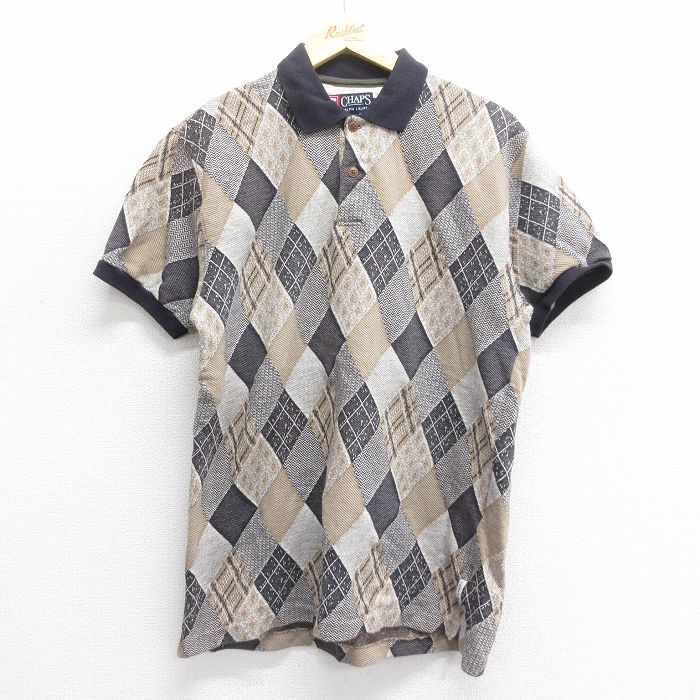 L★古着 ラルフローレン Ralph Lauren チャップス 半袖 ブランド ポロ シャツ メンズ 90年代 90s コットン 黒他 ブラック 【spe】 25jun19 中古 トップス