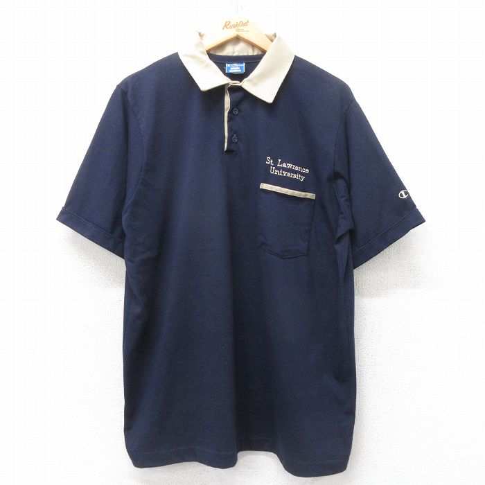 XL★古着 チャンピオン champion 半袖 ブランド ポロ シャツ メンズ 90年代 90s セントローレンス USA製 紺他 ネイビー 25jun19 中古 トップス