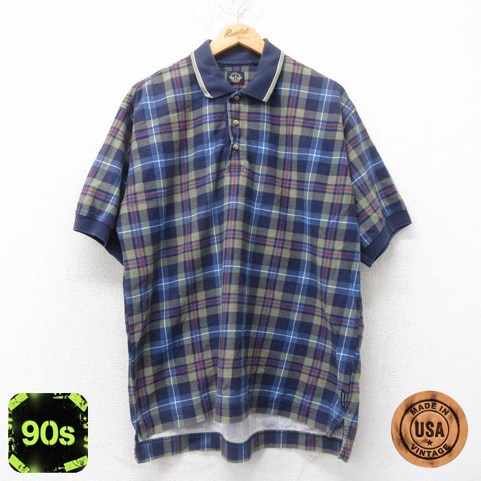 【50%OFF】ドッカーズ 90s 半袖ポロシャツ ネイビーチェック XL | 古着