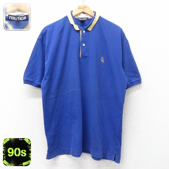ノーティカ 90s 半袖ポロシャツ ワンポイントロゴ ブルー XL | 古着