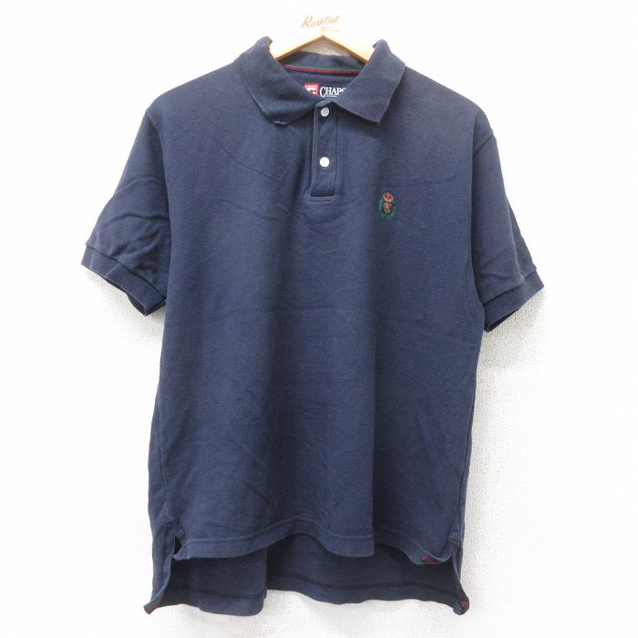 L★古着 ラルフローレン Ralph Lauren チャップス 半袖 ブランド ポロ シャツ メンズ 90年代 90s ワンポイントロゴ 鹿の子 コットン 紺 ネイビー 25jun19 中古 トップス