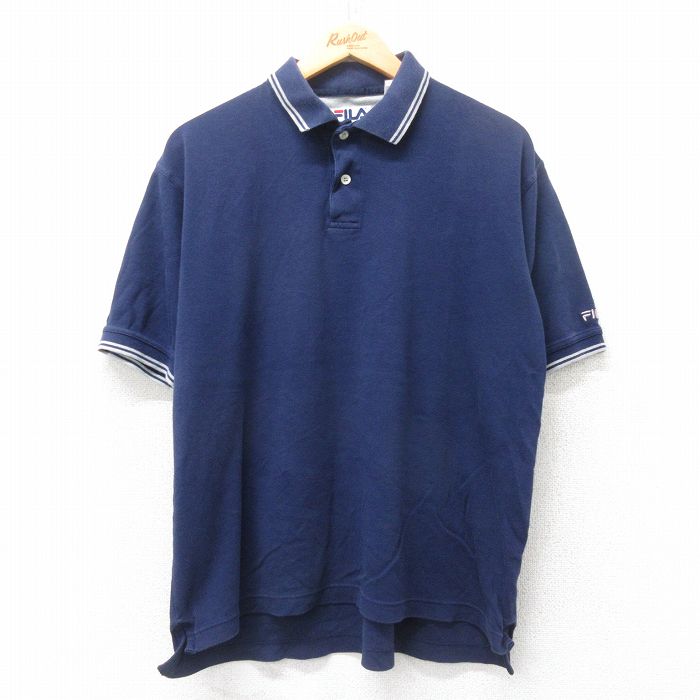 XL★古着 フィラ FILA 半袖 ブランド ポロ シャツ メンズ 90年代 90s コットン 紺 ネイビー 25jun19 中古 トップス