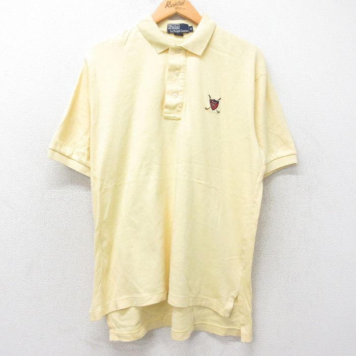 XL★古着 ラルフローレン Ralph Lauren 半袖 ブランド ポロ シャツ メンズ 90年代 90s ワンポイントロゴ ゴルフ 大きいサイズ コットン USA製 薄黄 イエロー 25jun19 中古 トップス