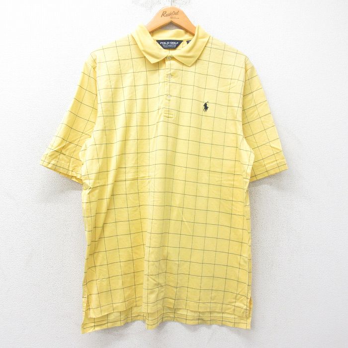 XL★古着 ラルフローレン Ralph Lauren ポロゴルフ 半袖 ブランド ポロ シャツ メンズ 90年代 90s ワンポイントロゴ コットン 黄他 イエロー チェック 25jun19 中古 トップス
