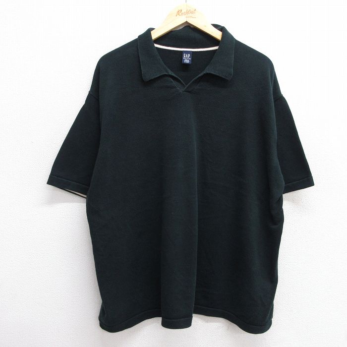 XL★古着 ギャップ GAP 半袖 ブランド ポロ シャツ メンズ 00年代 00s 大きいサイズ コットン 開襟 オープンカラー 黒 ブラック 25jun20 中古 トップス