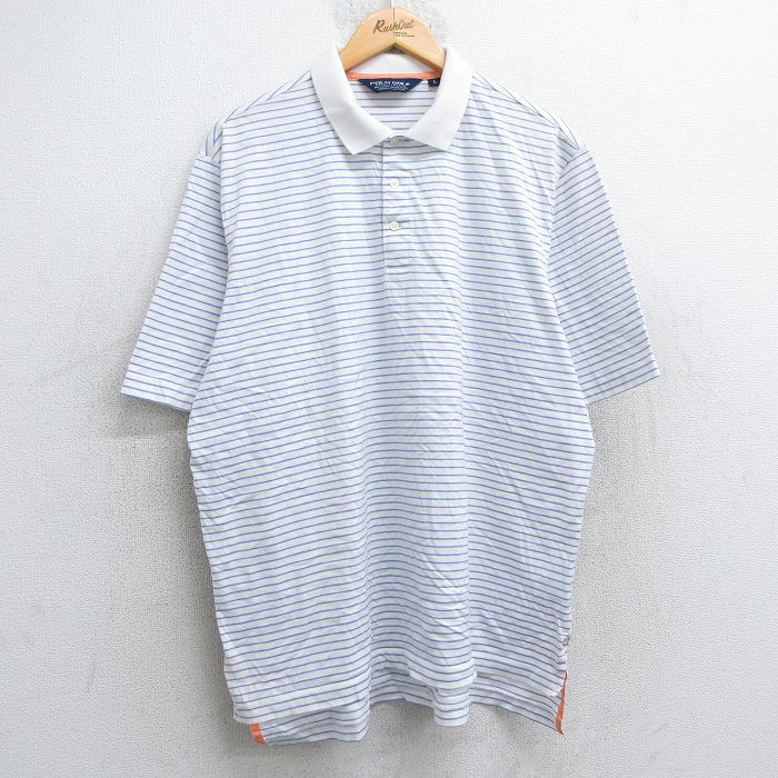 【20%OFF】XL★古着 ラルフローレン Ralph Lauren ポロゴルフ 半袖 ブランド ポロ シャツ メンズ 90年代 90s 大きいサイズ コットン 白他 ホワイト ボーダー 25jun25 中古 トップス
