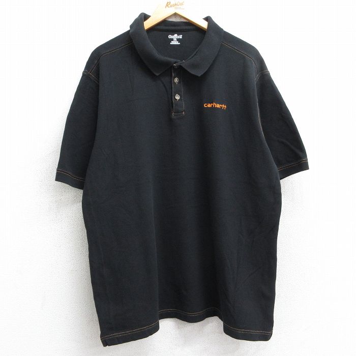 XL★古着 カーハート Carhartt 半袖 ブランド ポロ シャツ メンズ ワンポイントロゴ 鹿の子 大きいサイズ コットン 黒 ブラック 25jun25 中古 トップス