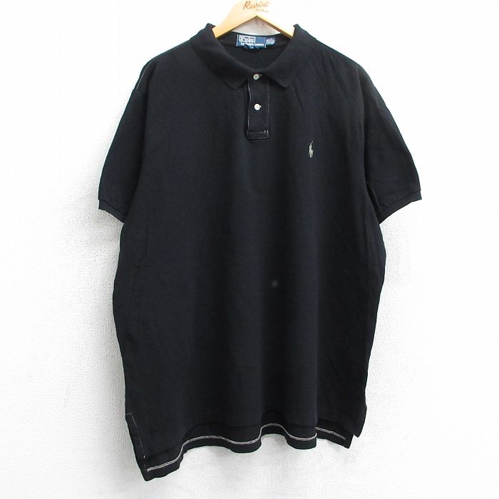 XL★古着 ラルフローレン Ralph Lauren 半袖 ブランド ポロ シャツ メンズ 90年代 90s ワンポイントロゴ 鹿の子 大きいサイズ コットン 黒 ブラック 25jun25 中古 トップス