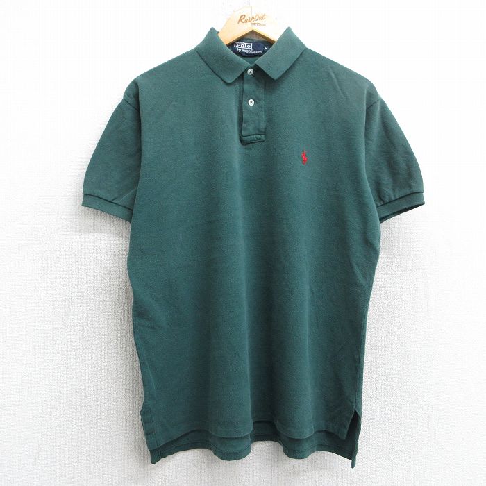 XL★古着 ラルフローレン Ralph Lauren 半袖 ブランド ポロ シャツ メンズ 90年代 90s ワンポイントロゴ 鹿の子 コットン USA製 緑 グリーン 25jun25 中古 トップス