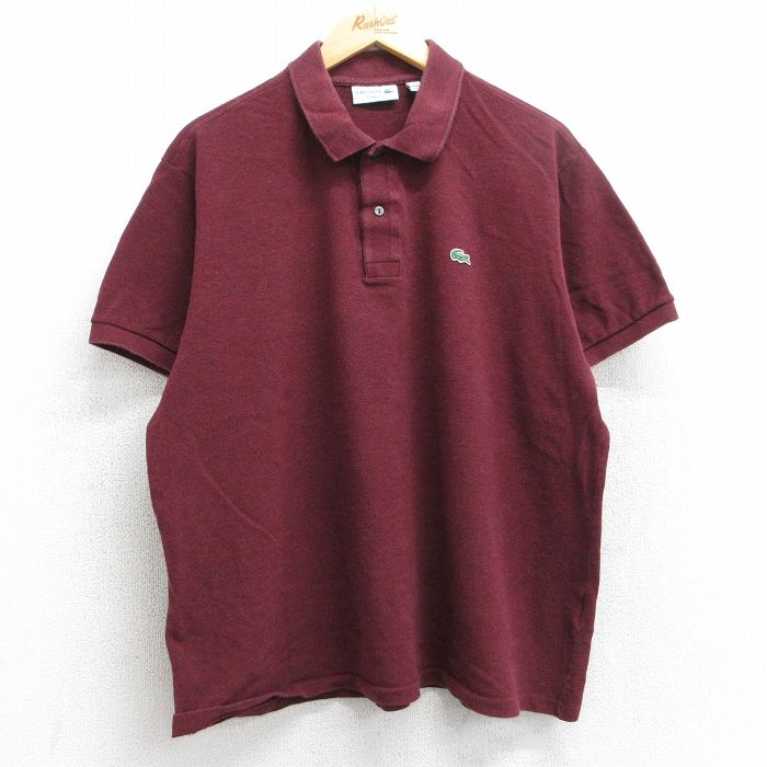 XL★古着 ラコステ LACOSTE 半袖 ブランド ポロ シャツ メンズ ワンポイントロゴ 鹿の子 大きいサイズ コットン エンジ 25jun25 中古 トップス