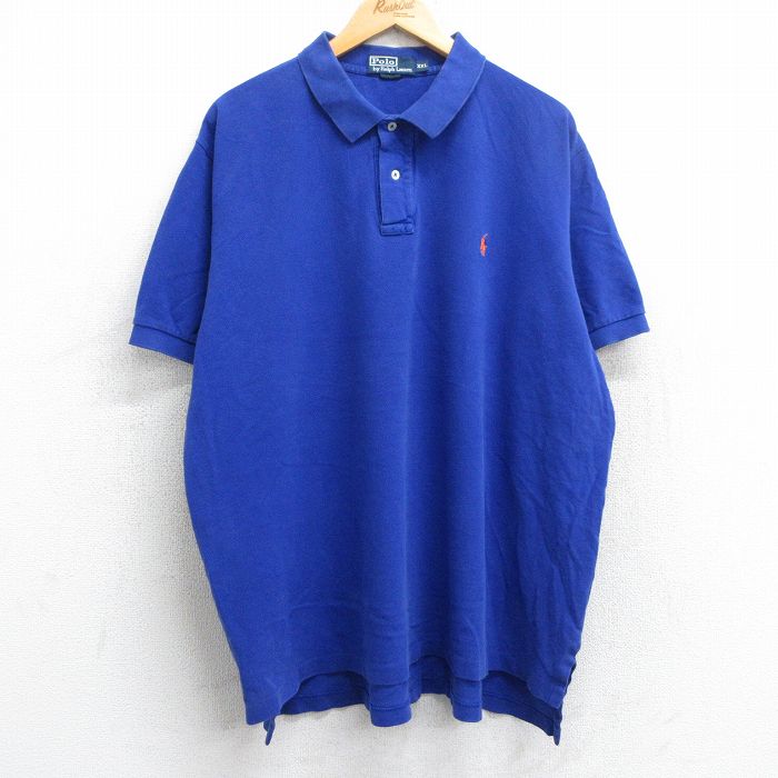 XL★古着 ラルフローレン Ralph Lauren 半袖 ブランド ポロ シャツ メンズ 90年代 90s ワンポイントロゴ 鹿の子 大きいサイズ コットン 青 ブルー 25jun25 中古 トップス