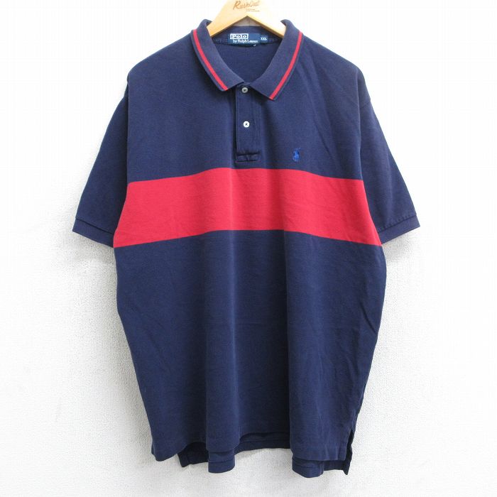 【50%OFF】XL★古着 ラルフローレン Ralph Lauren 半袖 ブランド ポロ シャツ メンズ 90年代 90s ワンポイントロゴ 鹿の子 大きいサイズ コットン 紺他 ネイビー 25jun25 中古 トップス