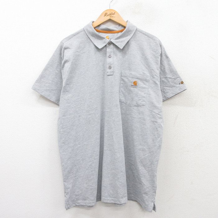 【50%OFF】XL★古着 カーハート Carhartt 半袖 ブランド ポロ シャツ メンズ ワンポイントロゴ グレー 霜降り 25jun26 中古 トップス