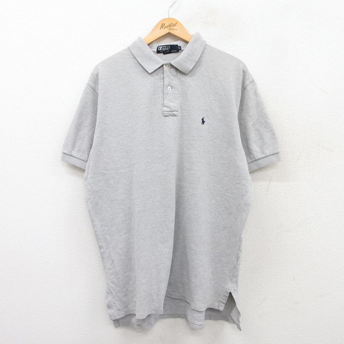 XL★古着 ラルフローレン Ralph Lauren 半袖 ブランド ポロ シャツ メンズ 90年代 90s ワンポイントロゴ 鹿の子 大きいサイズ コットン グレー 霜降り 【spe】 25jun26 中古 トップス