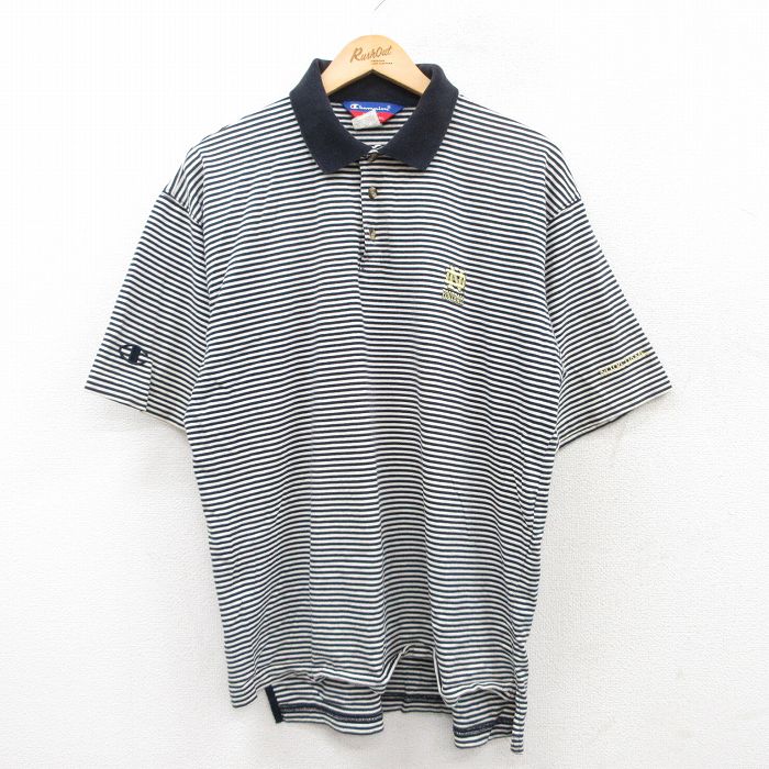 【50%OFF】XL★古着 チャンピオン champion 半袖 ブランド ポロ シャツ メンズ 00年代 00s ノートルダム コットン 白他 ホワイト 25jun26 中古 トップス