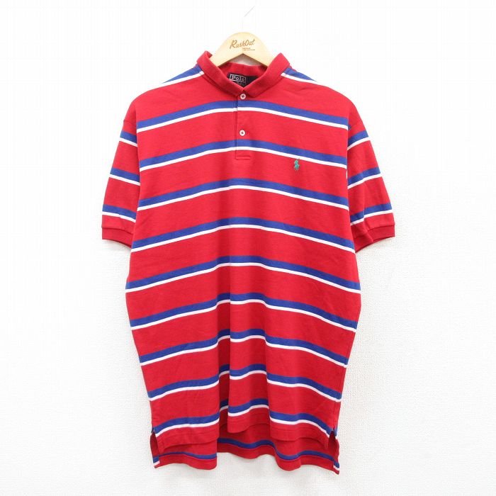 【50%OFF】XL★古着 ラルフローレン Ralph Lauren 半袖 ブランド ポロ シャツ メンズ 90年代 90s ワンポイントロゴ 大きいサイズ コットン USA製 赤他 レッド 【spe】 25jun26 中古 トップス