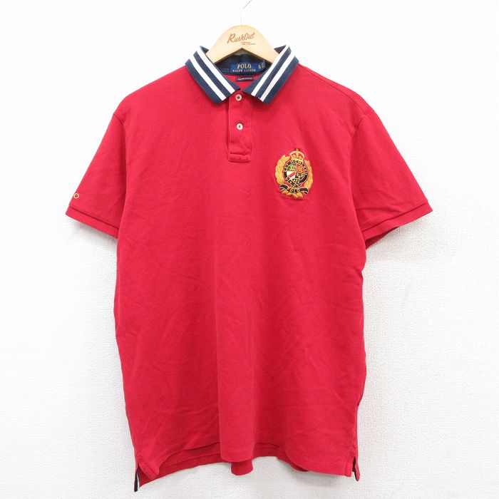 XL★古着 ラルフローレン Ralph Lauren 半袖 ブランド ポロ シャツ メンズ ワンポイントロゴ 鹿の子 コットン 赤他 レッド 25jun28 中古 トップス