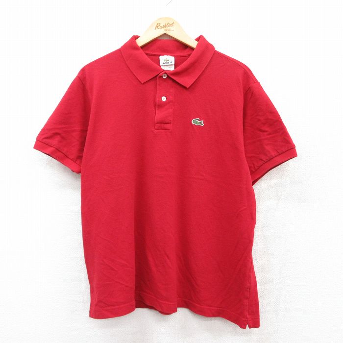 XL★古着 ラコステ LACOSTE 半袖 ブランド ポロ シャツ メンズ ワンポイントロゴ 鹿の子 コットン 赤 レッド 25jun28 中古 トップス