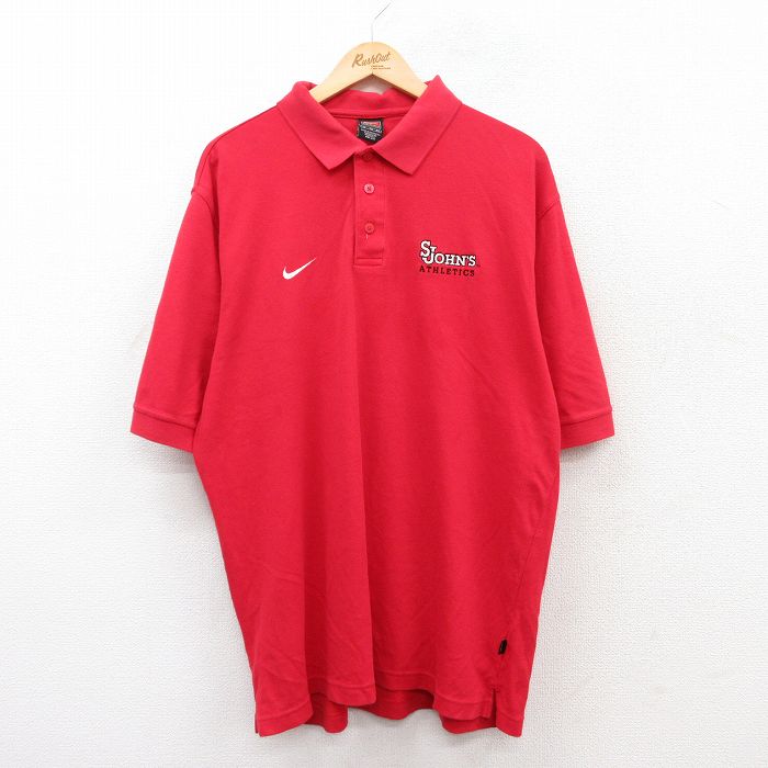 XL★古着 ナイキ NIKE 半袖 ブランド ポロ シャツ メンズ 00年代 00s ワンポイントロゴ SJOHNS 赤 レッド 25jun28 中古 トップス