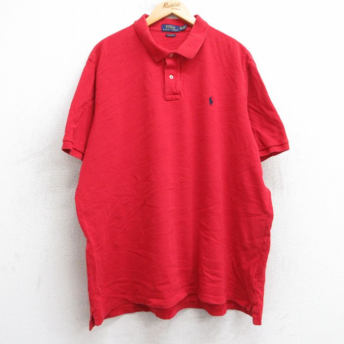 XL★古着 ラルフローレン Ralph Lauren 半袖 ブランド ポロ シャツ メンズ ワンポイントロゴ 鹿の子 大きいサイズ コットン 赤 レッド 25jul08 中古 トップス