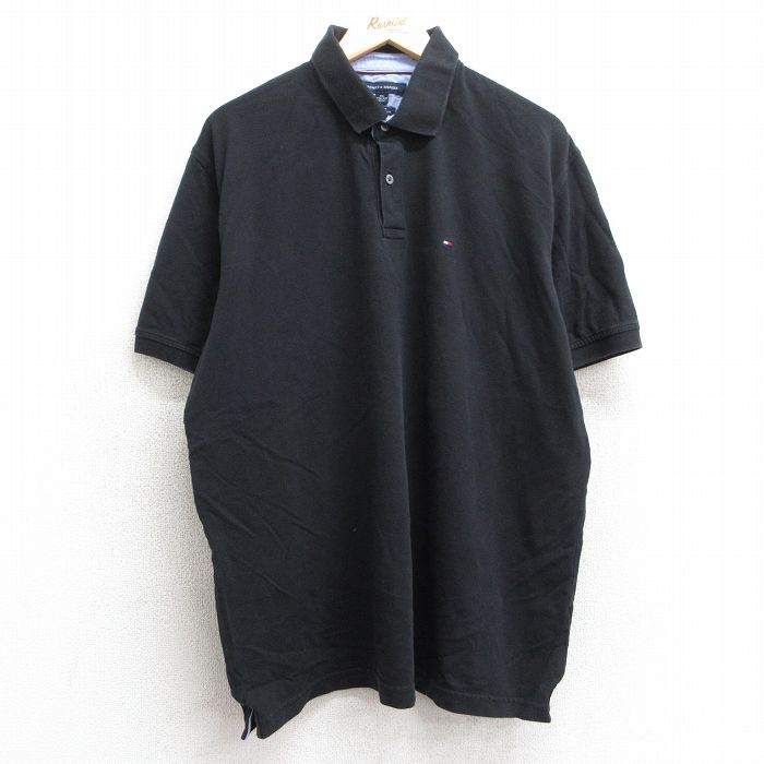 【50%OFF】XL★古着 トミーヒルフィガー TOMMY HILFIGER 半袖 ブランド ポロ シャツ メンズ ワンポイントロゴ 和 大きいサイズ 黒 ブラック 25jul08 中古 トップス