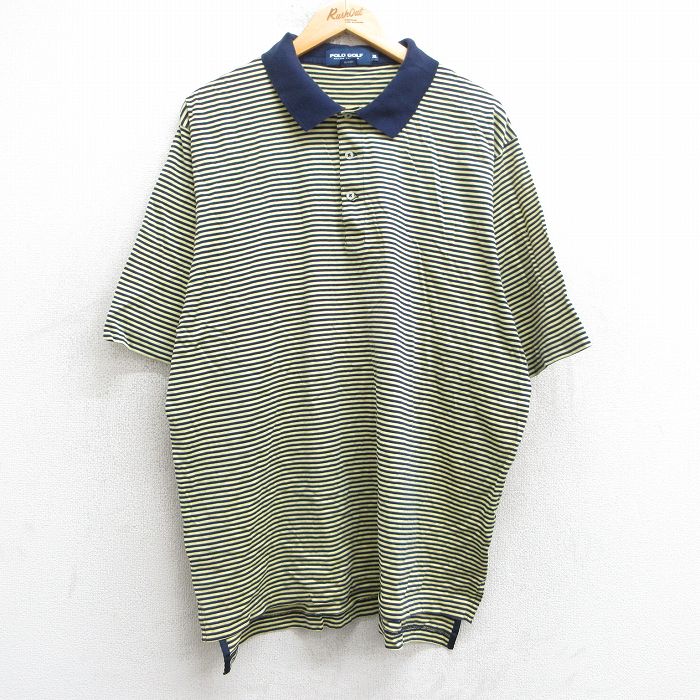 【50%OFF】XL★古着 ラルフローレン Ralph Lauren ポロゴルフ 半袖 ブランド ポロ シャツ メンズ 90年代 90s 大きいサイズ コットン 黄他 イエロー ボーダー 【spe】 25jul08 中古 トップス
