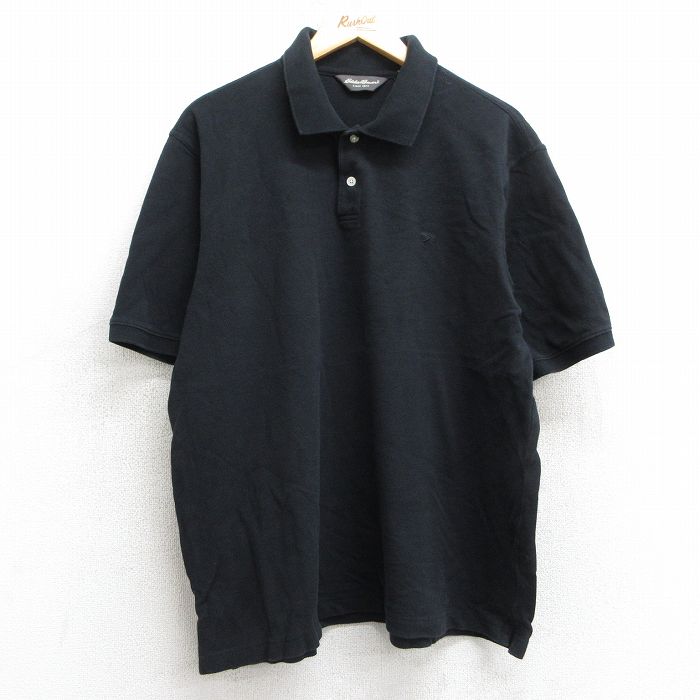 XL★古着 エディーバウアー 半袖 ブランド ポロ シャツ メンズ ワンポイントロゴ 鹿の子 大きいサイズ コットン 黒 ブラック 25jul08 中古 トップス