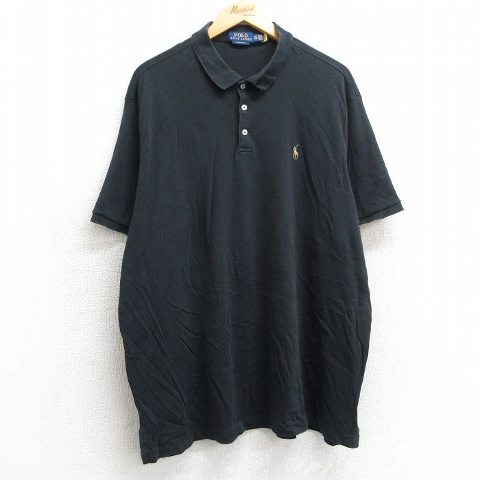【50%OFF】XL★古着 ラルフローレン Ralph Lauren 半袖 ブランド ポロ シャツ メンズ ワンポイントロゴ 大きいサイズ コットン 黒 ブラック 25jul08 中古 トップス